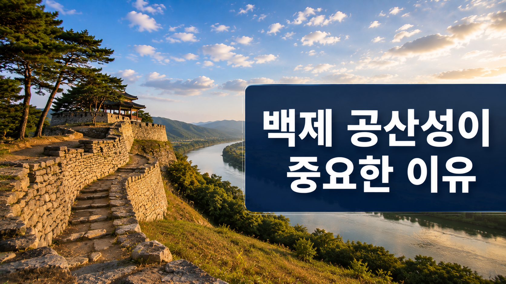 백제 공산성의 성벽과 금강 풍경을 배경으로 역사적 가치를 표현한 대표 이미지.