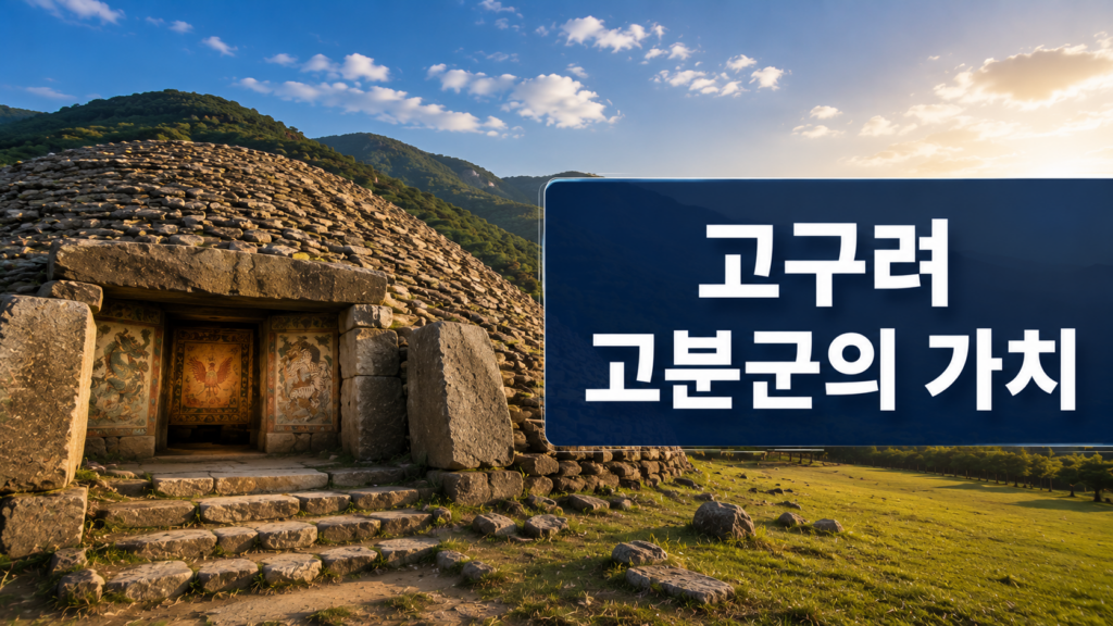 고구려 고분군의 돌무지무덤과 석실분, 벽화 요소를 함께 표현한 역사 문화유산 대표 이미지.