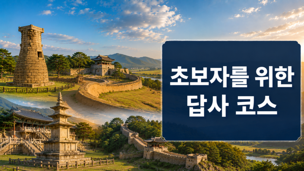 경주와 부여, 공주의 대표 문화유산을 하나의 답사 코스로 구성한 역사 다큐멘터리 스타일 대표 이미지.