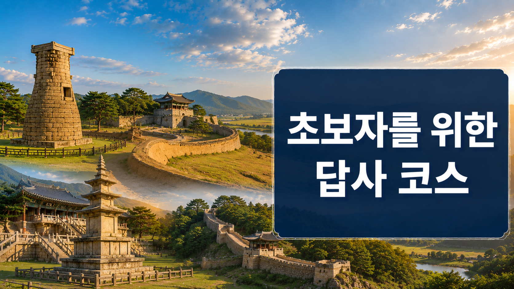 경주와 부여, 공주의 대표 문화유산을 하나의 답사 코스로 구성한 역사 다큐멘터리 스타일 대표 이미지.