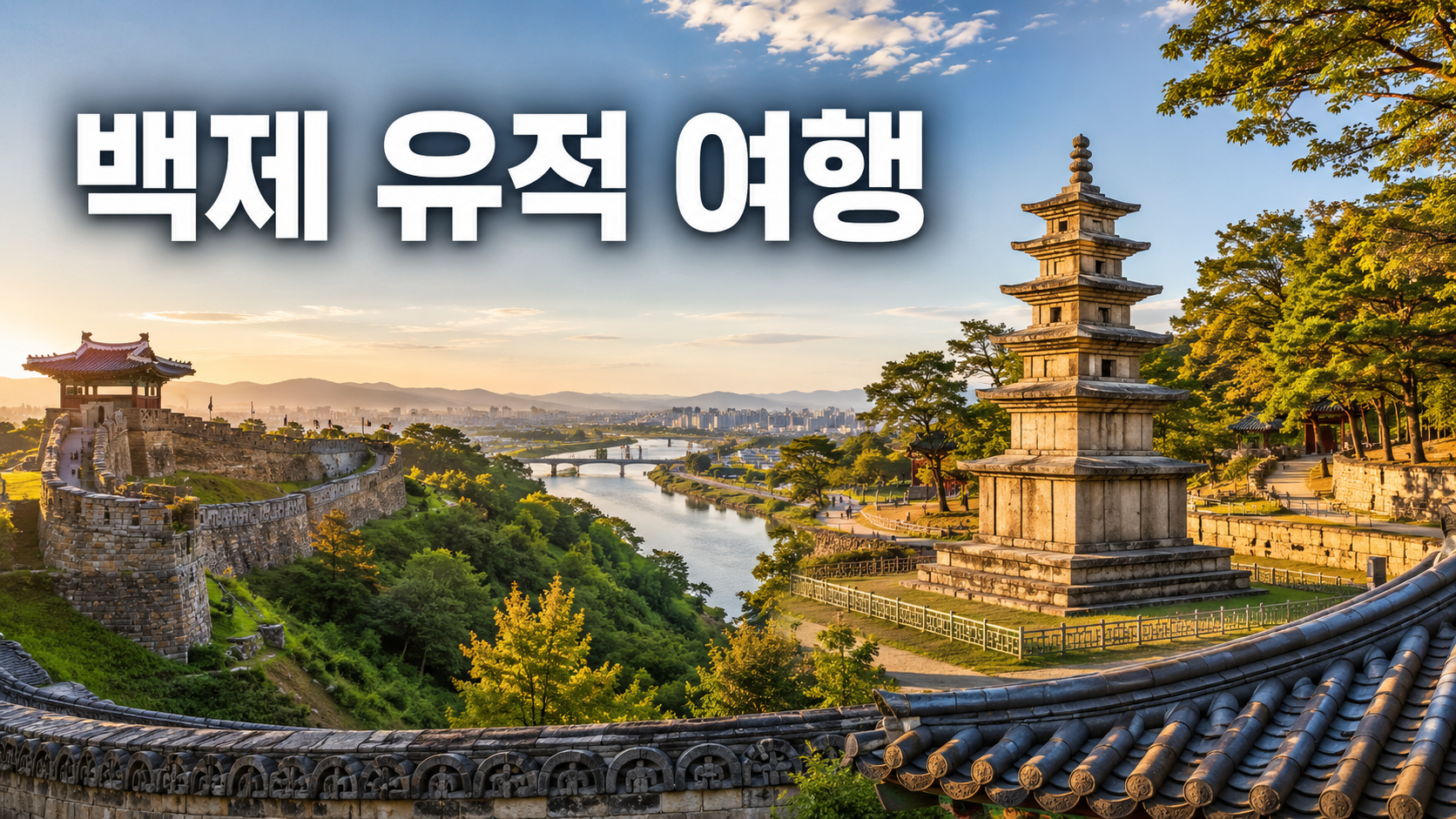 공주 공산성과 부여 정림사지 오층석탑을 중심으로 백제 문화유산 여행 코스를 표현한 대표 이미지.