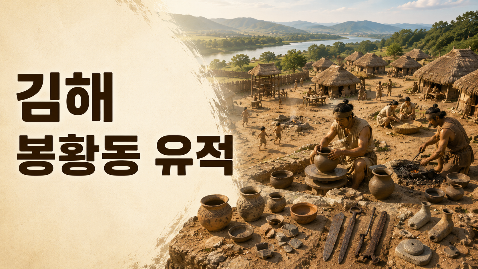 김해 봉황동 유적의 고대 가야 취락과 주민들의 생활 모습을 사실적으로 재현한 대표 이미지