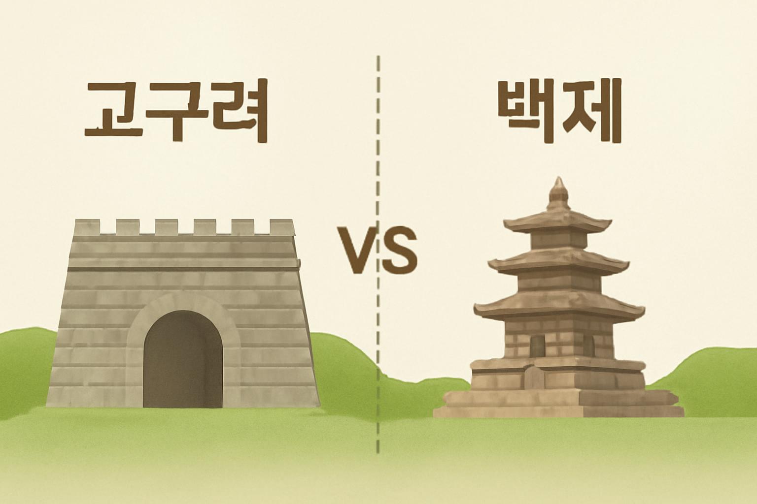 고구려와 백제 문화유산을 비교한 대표이미지로, 한국 고대 문화의 특징을 한눈에 보여준다.