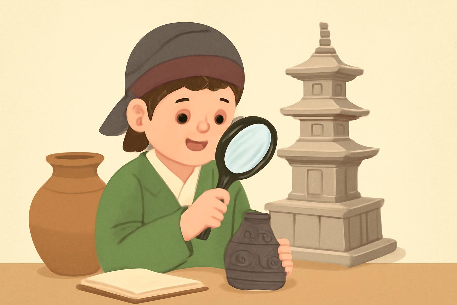 어린이가 문화유산을 배우는 교육 프로그램 현장을 담은 이미지입니다.