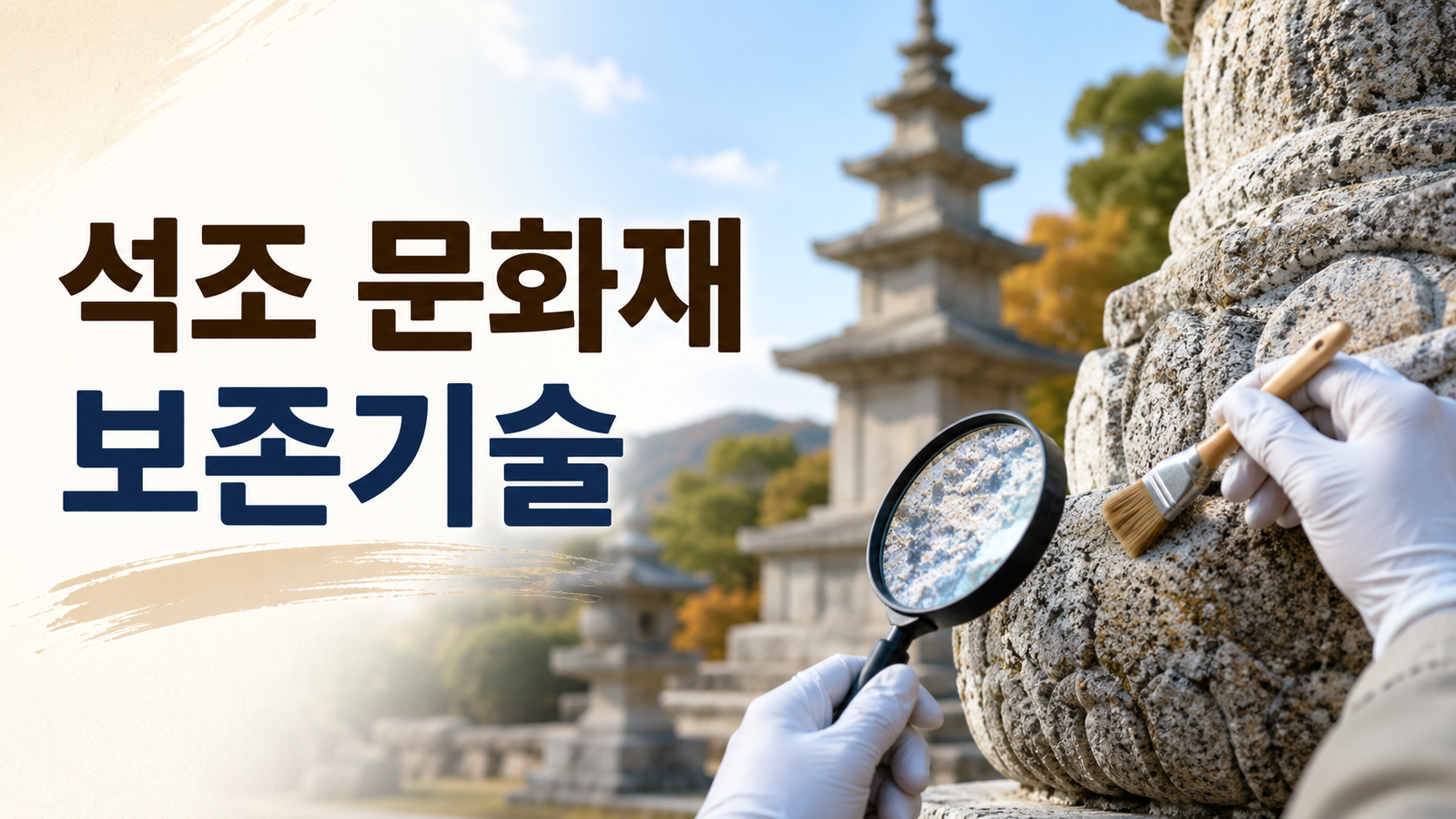 한국의 석조 문화재를 전문가가 보존 조사하는 모습을 표현한 대표 이미지