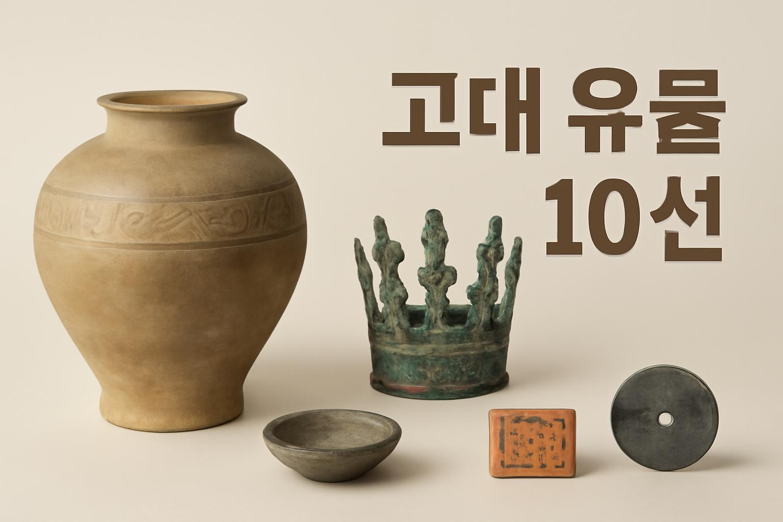 출토 유물을 한눈에 살펴볼 수 있는 한국 고대 문화유산 대표 이미지입니다.