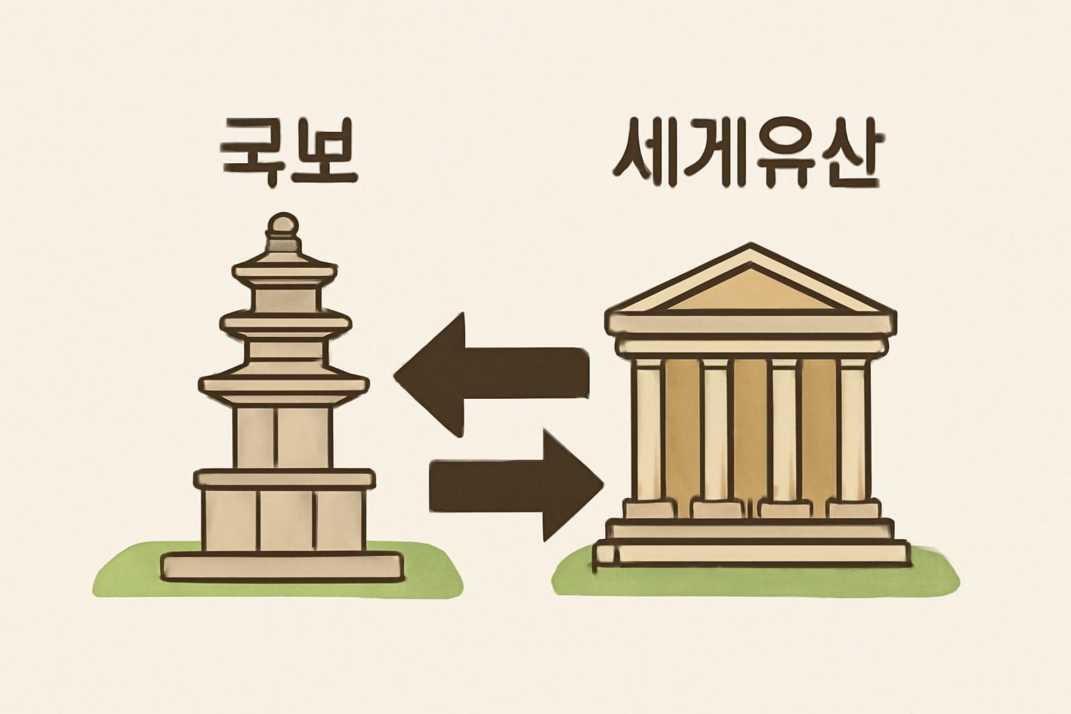 국보와 세계유산의 차이를 설명하는 한국 고대 문화유산 안내 이미지