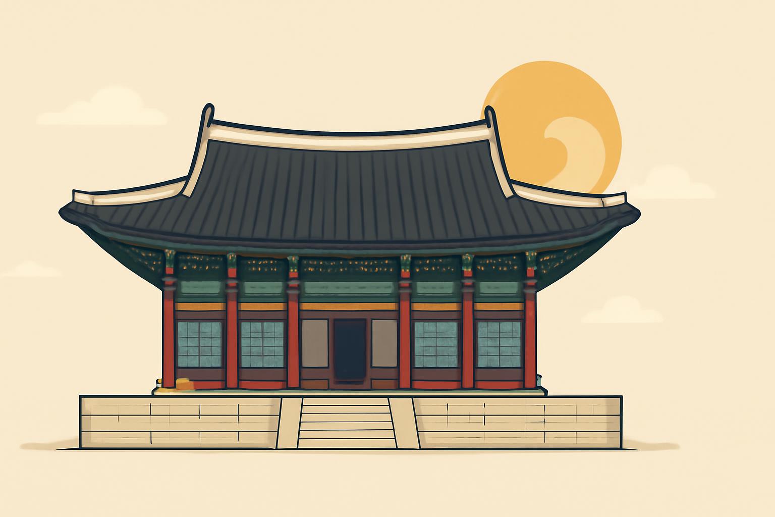 궁궐 건축의 상징성을 보여주는 전통 궁궐 전경 이미지